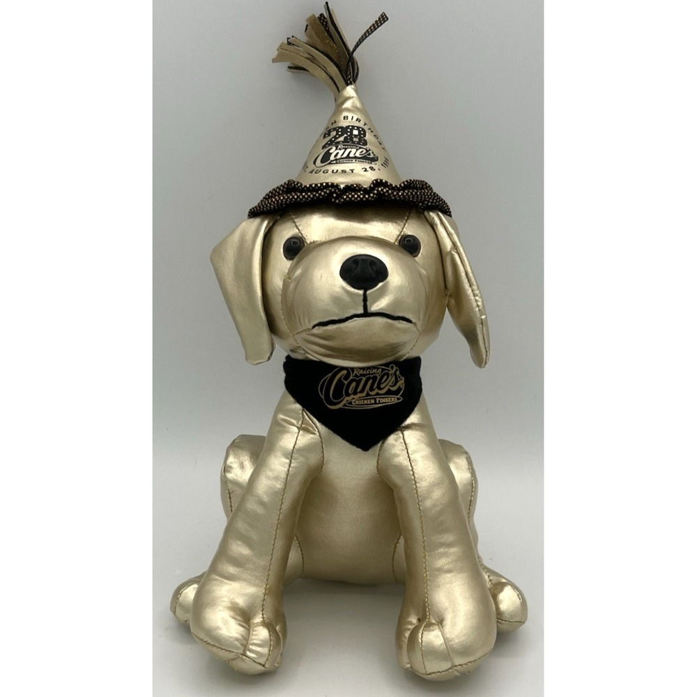 Raising Cane's Dog Puppy 2025 Plush Golden 28th Birthday Cane Gold Toy